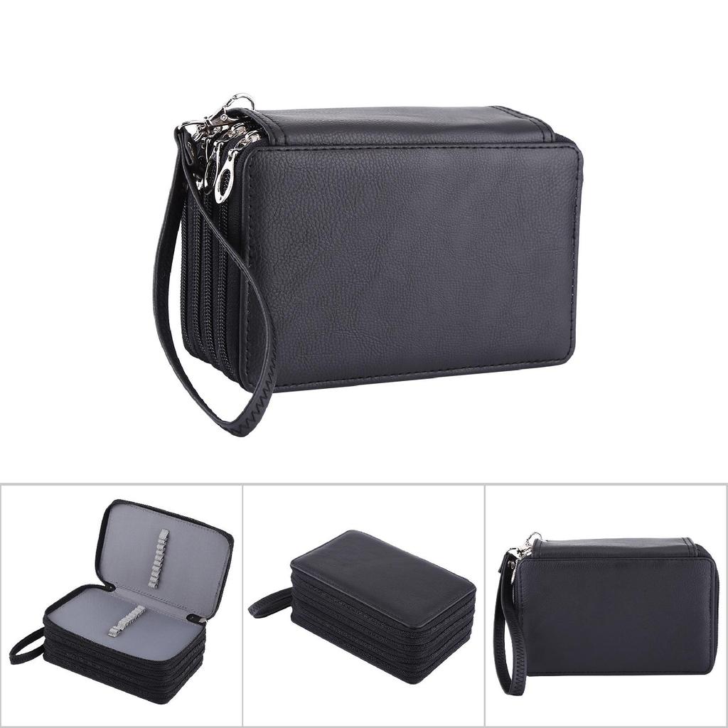 72 Slots PU Leather Large Capacity Pencils Bag School Supplies Portable Pen Organizer(Black)