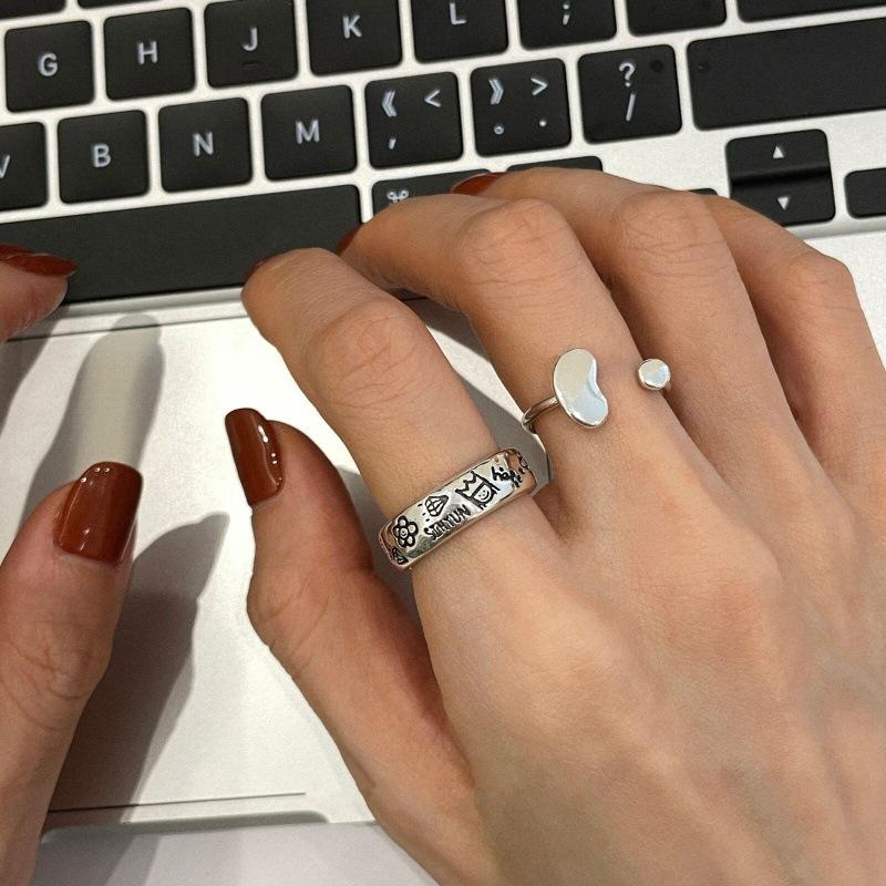 ANENJERY Flower Prince Graffiti Open Ring for Women Korea Niche Design Thai Silver Color Vintage bague femme anel anillo