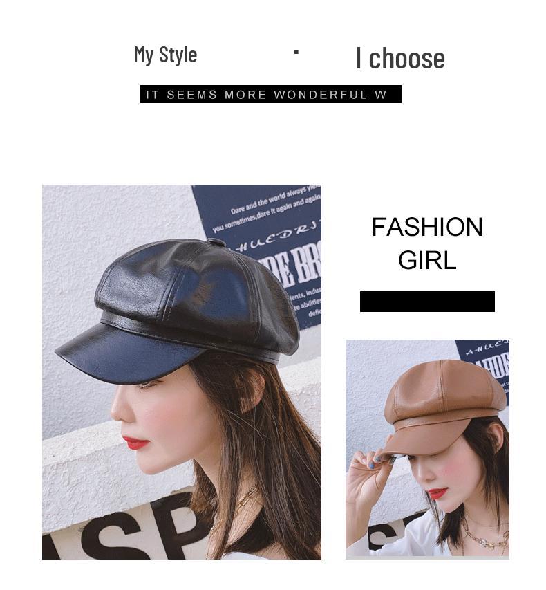 Women's Autumn/Winter Korean-Style PU Beret: Trendy Solid Color Octagonal Hat