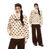 Womens Loose Fit Winter Cotton Coat Fleece Lined Polka Dot Stand Collar Casual Retro Style