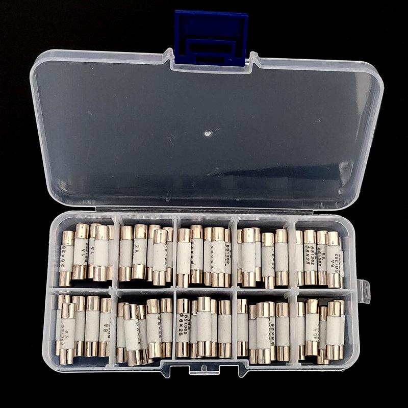 50PCS Ceramics Fuses Kit In Box Slow Blow 5x20mm T 1A 2A 3.15A 4A 5A 6A 8A 10A 12A 15A/250V 5*20 Protective Insurance Tube Set