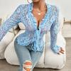 Damen Sexy Slim Langärmelige Spitze Spitzenoberteil Bluse