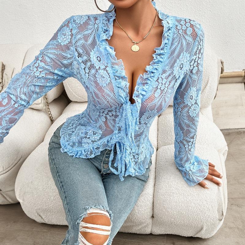 Women's Sexy Slim Long-sleeved Lace Lace Top Blouse