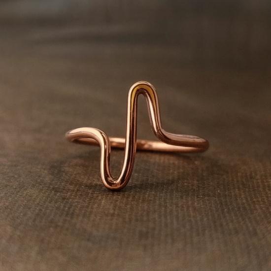 Pure Copper Heartbeat Pulse Ring: Women's Minimalist EKG Lifeline Fashion Jewelry