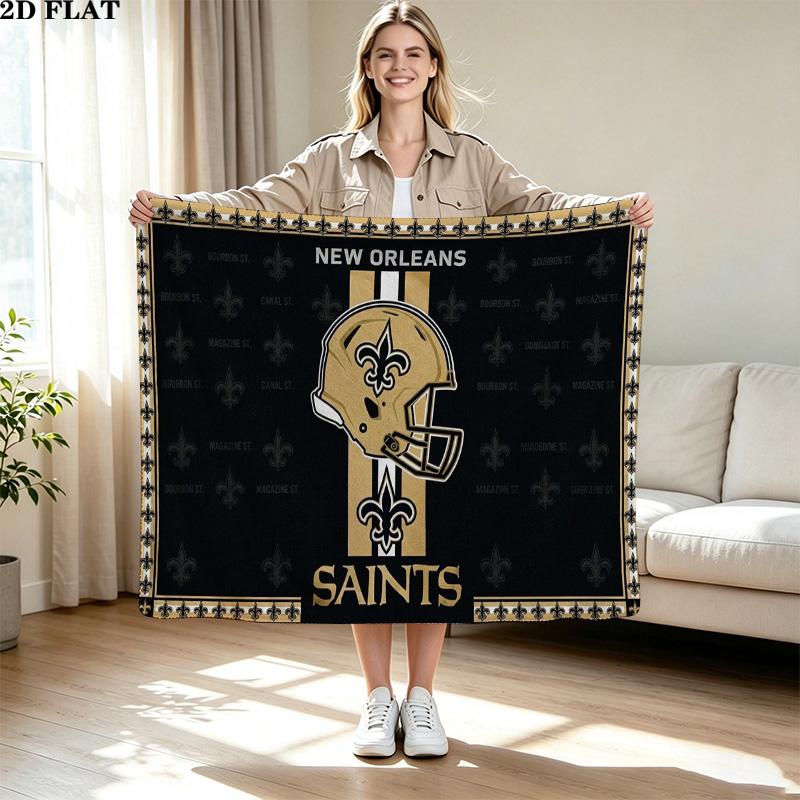 New Orleans Saints Logo Print Flannel Blanket High Quality Warm Comfortable Cover for All Seasons Perfect for Gifts Home Decor