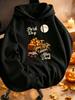 Unisex Hoodie, Halloween, Patch Day After Dark Vintage Truck Pumpkins Moon, Pullover Sweatshirt, Casual Autumn Style, Fall Season Outdoor Wear, Front