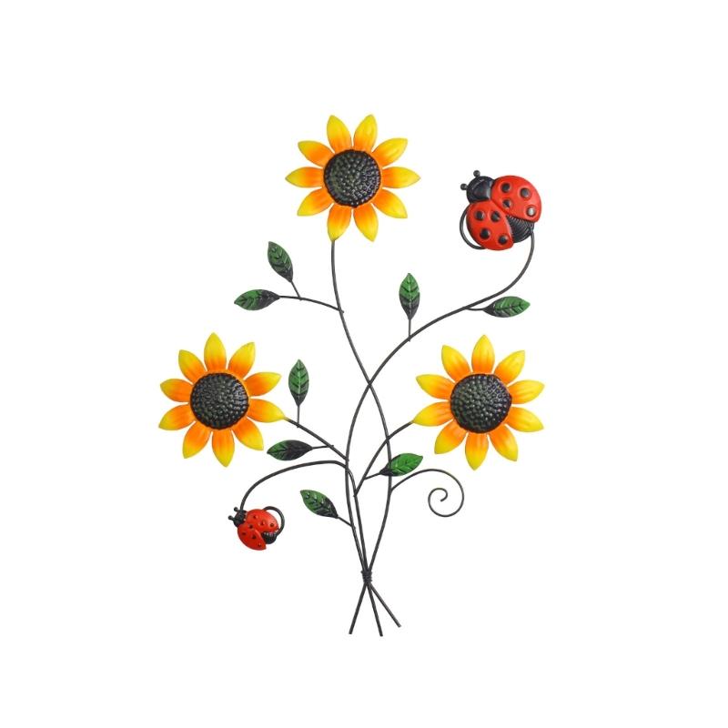 Iron Sunflowers Wall Hanging Weather Resistant Outdoor Decoration For Patios Yard Easy Setups No Tool Required