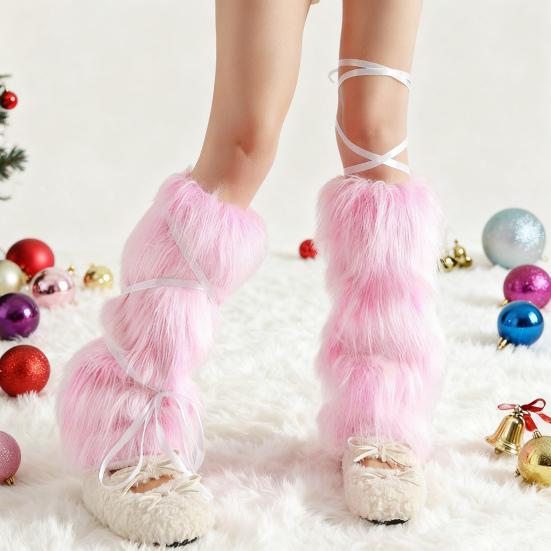 Women Fuzzy Leg Warmers Faux Fur Fluffy Boot Covers Knee High Warm Furry Leg Warmers for Party Dating Christmas Costume