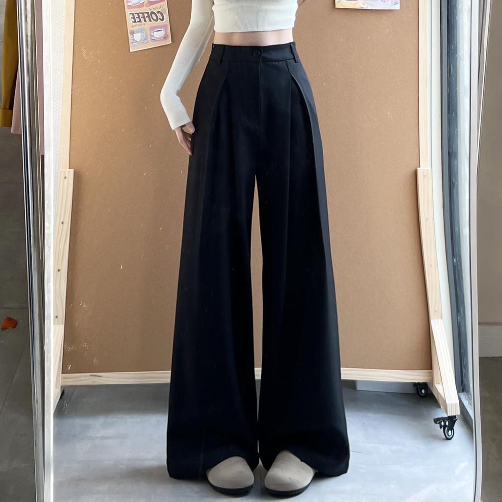 Women's Khaki High-Quality Straight-Leg Drape Suit Pants - Spring 2026 Style