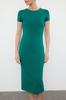 Women's Style Dress Emerald Green Short Sleeve Fitted Cotton Stretchy Midi Knitted Dress
