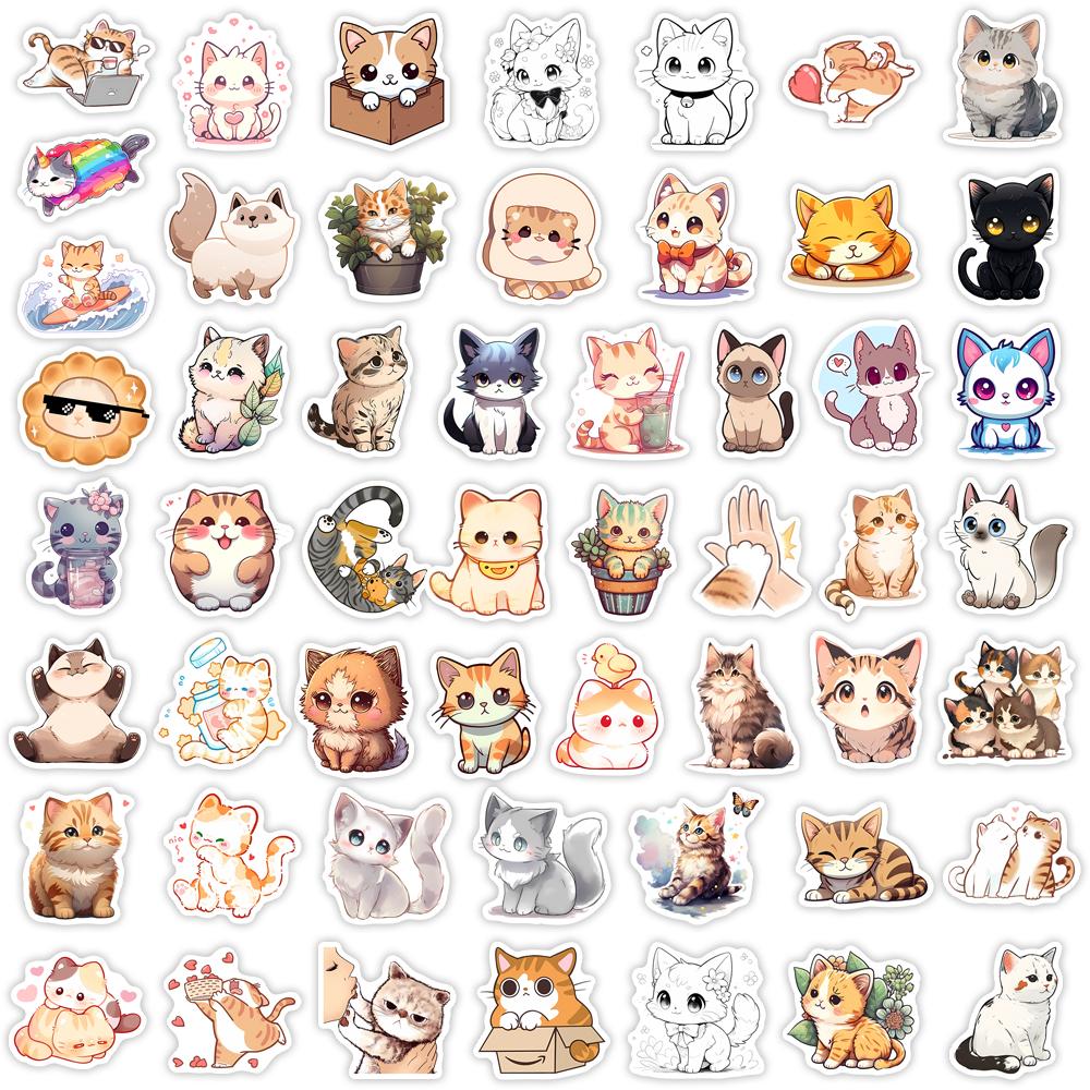 Cute Cartoon Cat Kitten Stickers Funny Toys Gift Decorative Decal For Laptop Phone Scrapbook Journal Bottle Luggage Waterproof