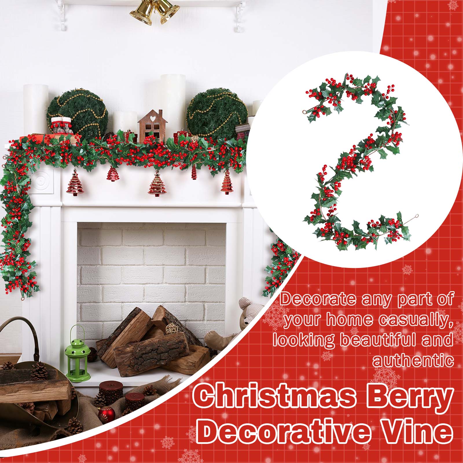 

Ягодная рождественская гирлянда Искусственная гирлянда Для помещения и улицы Рождественская гирлянда Декор гирлянды Для дома Праздничный декор One Size