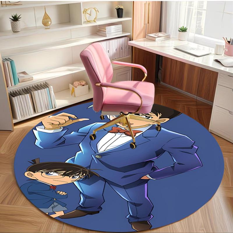 Detective Conan Print Round Rug, Washable Floor Carpet, For Entryway Dorm Laundry Room Office Study, Home Decor Birthday Christmas Gift
