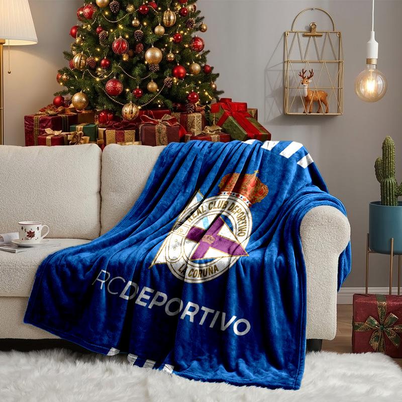 Deportivo A Coruna Crest Throws Blanket Flannel Blankets Plush for Couch Bed Gifts for Men Women Travel picnic blanket Christmas fan gifts