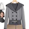 Autumn/Winter 2025 High-End Chic Grey Sweater & Blue Midi Skirt Set