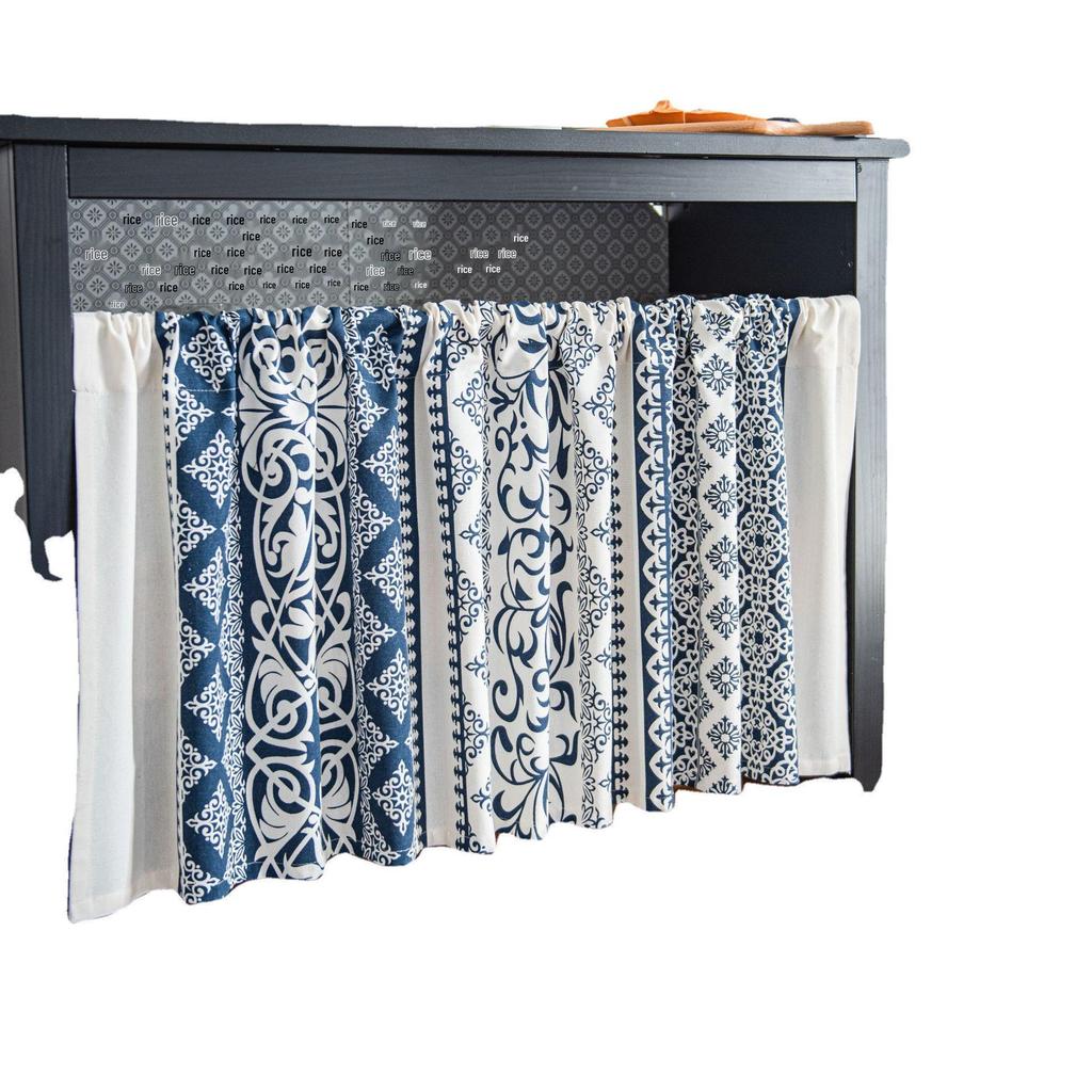 Yimanqiyun Blue Floral Window & Door Curtains, Coffee & Kitchen Washbasin Dustproof Cover