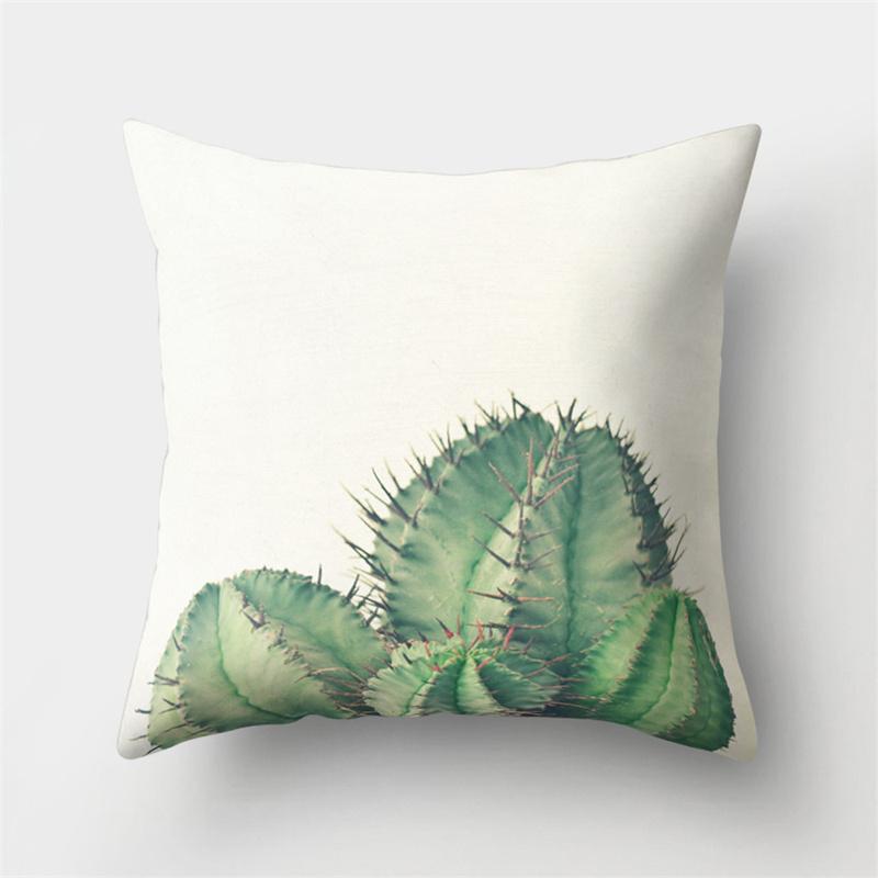 Green Cactus Leaf Plant Pink Flower Potted Plant Cushion Pillow Cover Sofa Bedroom Decorative Pillow Cover