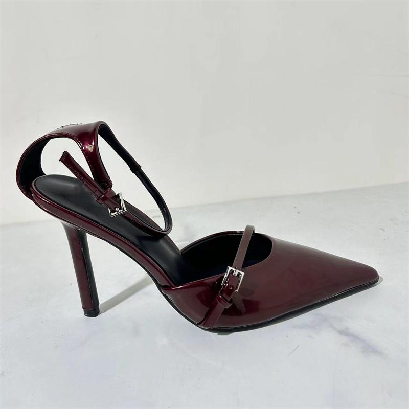 Lacquer Leather Sexy Slim High Heels Women's Ankle Strap Pointed High Heels Formal Shoes Elegant Office Sandals Women's