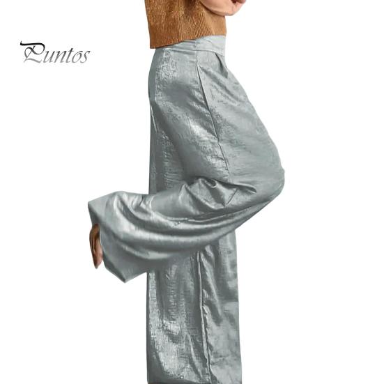 Dámské Dlouhé kalhoty Elastické Kalhoty s vysokým pasem Ležérní Kovové Jednobarevné Široké Kalhoty Kancelář Párty Práce Volnočasové kalhoty