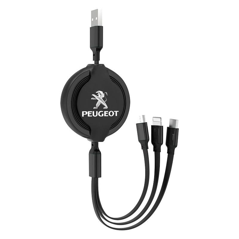 1Pcs Car Mounted Telescopic Three in One Mobile Phone Charger For Peugeot 308 408 508 RCZ 208 3008 2008 206 207 108 406 407 408 206 207 208 306 307