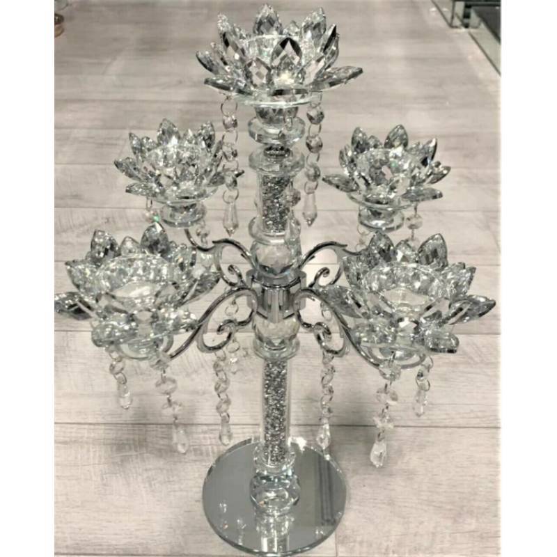 Artificial Sparkling Crystal Candle Holder Lotus Design For Daily Decor Home