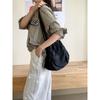 Nylon shoulder bag large capacity casual fashion tote bag drawstring pleated student class commuter messenger bag