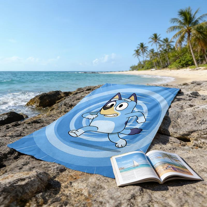 Itin minkštas paplūdimio rankšluostis su Bluey tema, idealus baseinui - stovyklavimui, nardymui - puikus kelionės daiktas, ryškus paplūdimio rankšluostis.