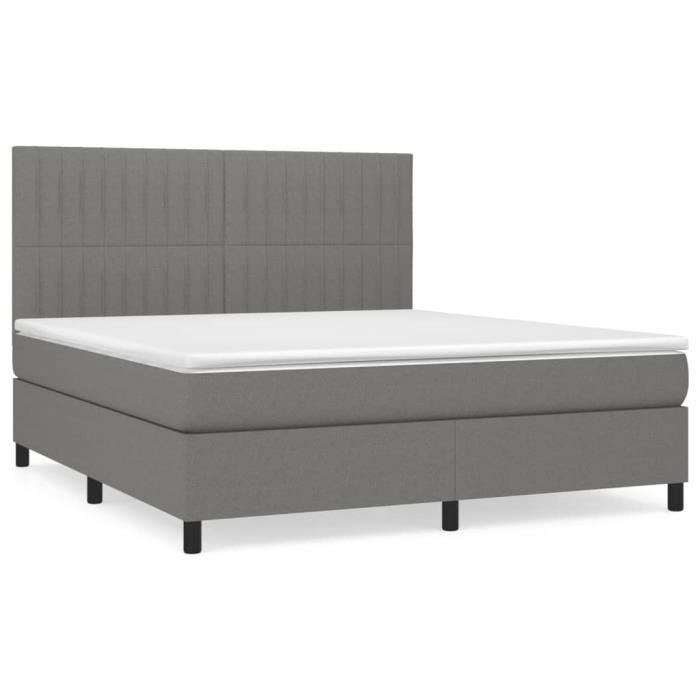 3141954 vidaXL Lit à sommier tapissier avec matelas Gris foncé 180x200cm Tissu