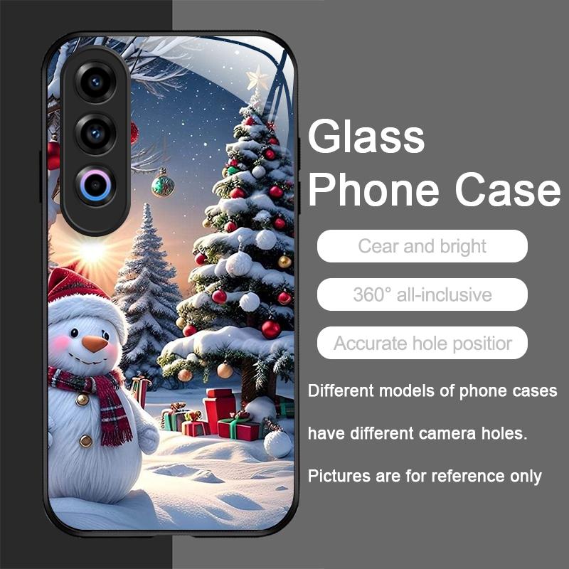 Cute Winter Snowman Christmas Tree Tempered Glass Phone Case for OnePlus 13R 12 11 10 9 Nord CE4 3 2 Lite ACE2 ACE3 Pro 5G Cover