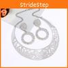 Solid Color Fashion Hollow Design Women Metal Necklace Collar Round Set Earring