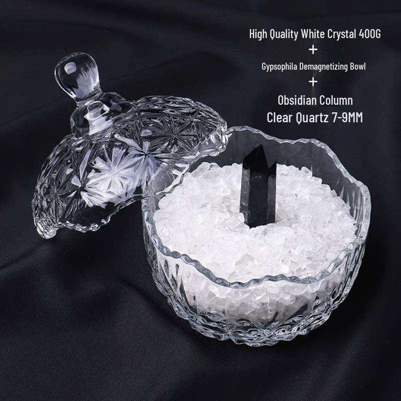 White Crystal Purification Bowl: Demagnetization Stone, Amulet Salt Container, Gem Glass.