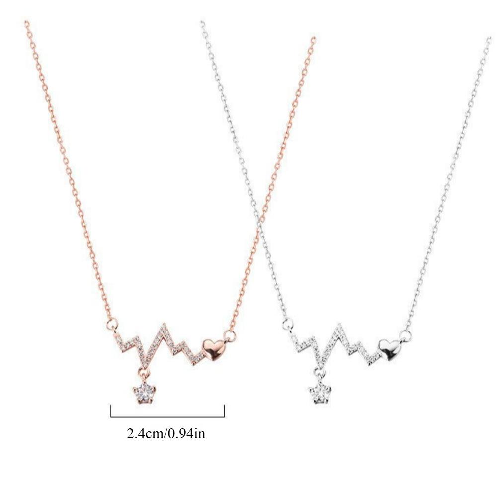 925 Sterling Silver Diamond-Studded Heartbeat Necklace for Women Autumn/Winter Versatile Luxury-Chic ECG Collarbone Chain