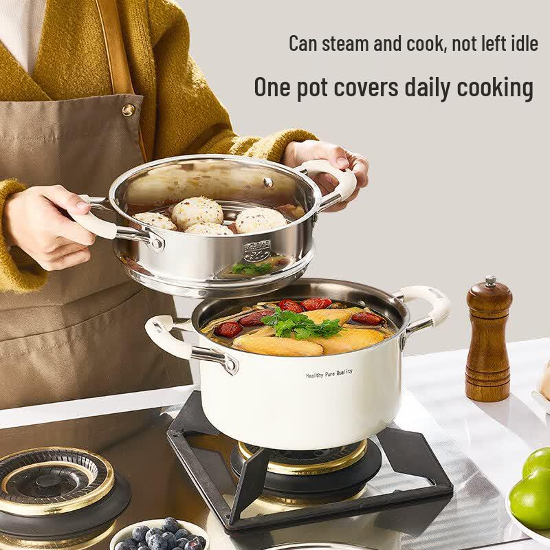 Versatile 304 Stainless Steel Soup Pot with Steamer