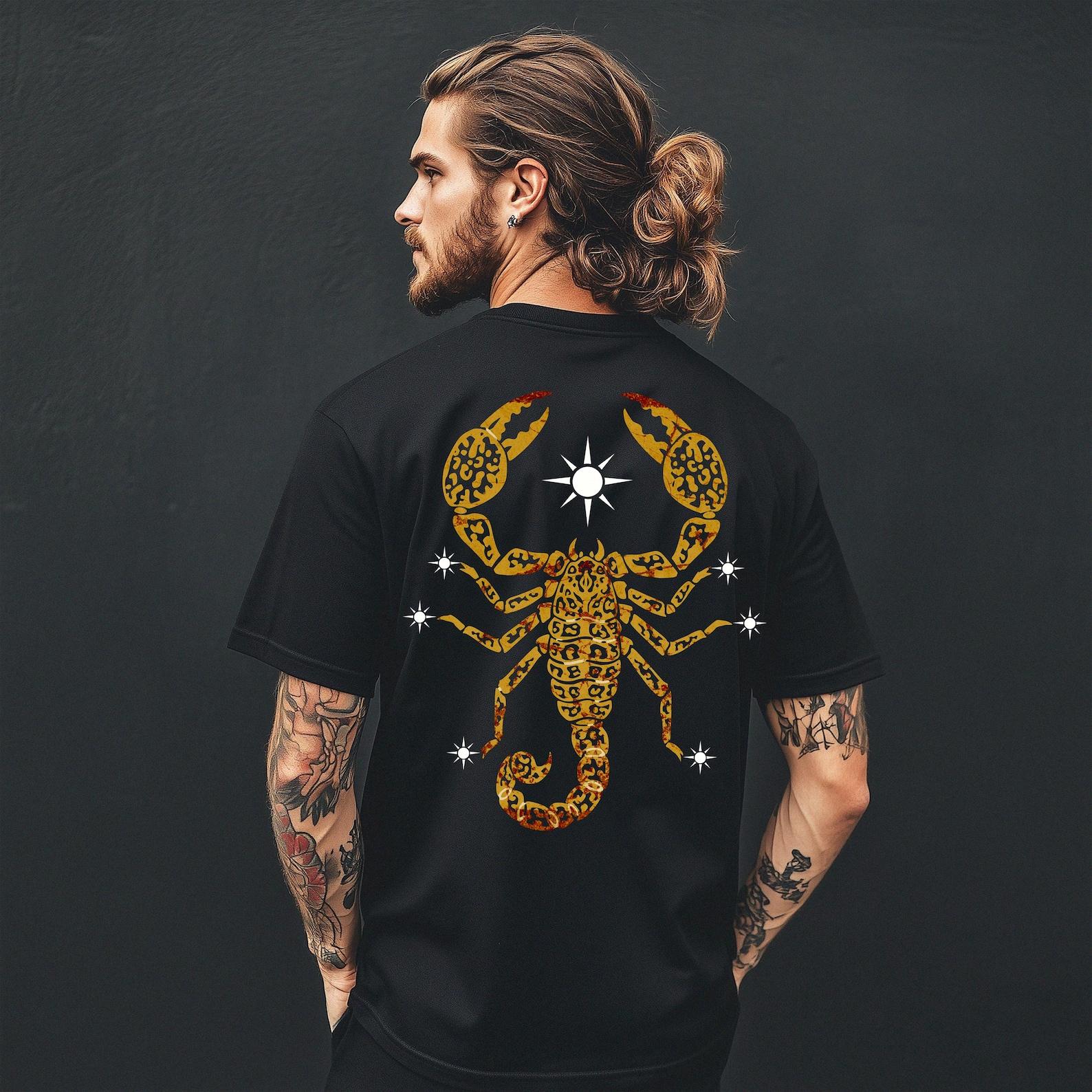 Retro Gold Scorpion Scorpio Zodiac T-Shirt | Western Japanese Back Print 4XL