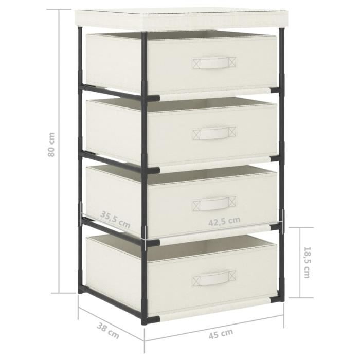 VidaXL Étagère de rangement avec 4 paniers en tissu Acier Crème