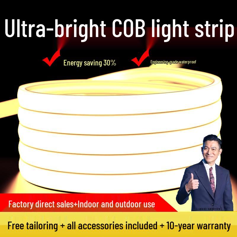 220V Outdoor Waterproof LED Strip Light, COB Linear Soft Light for Living Room Ceiling, High Brightness Ambient Lighting