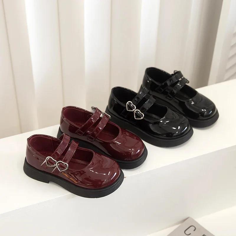 Kids Flat Shoes Black Glossy Girls Performance Dance Shoes Round Toes 2025 New Fashion Children Princess Shoes Non-slip Soft