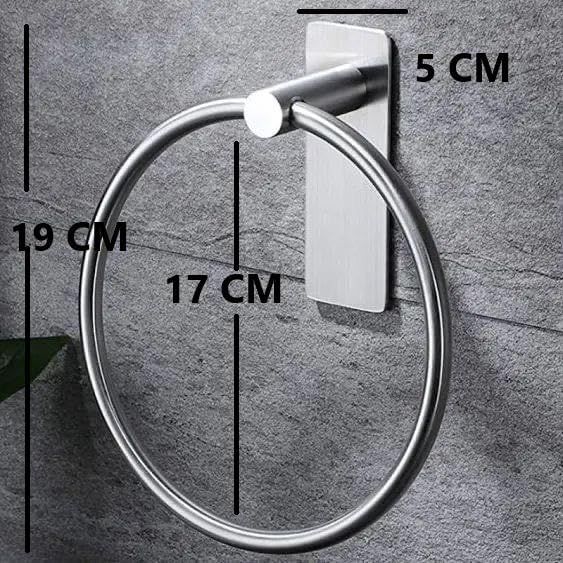 Stainless Steel Self Adhesive Round Towel Ring | No Drilling Wall Mounted Bathroom Accessories | Durable Napkin Hand Towel Holder