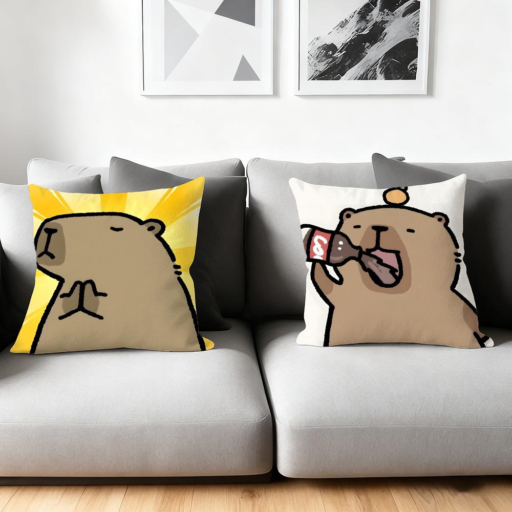 Cushion Cover Silky Short Plush Home Sofa Cushion Cover - Invisible Zipper Home Decoration Cute Animal Cartoon Companion Capybar