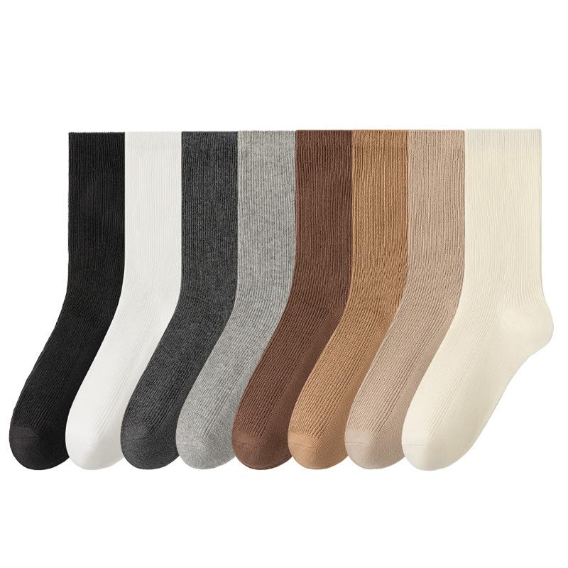 Female Spring and Autumn Solid Color Loose Mouth In The Tube Pile Pile Cotton Socks
