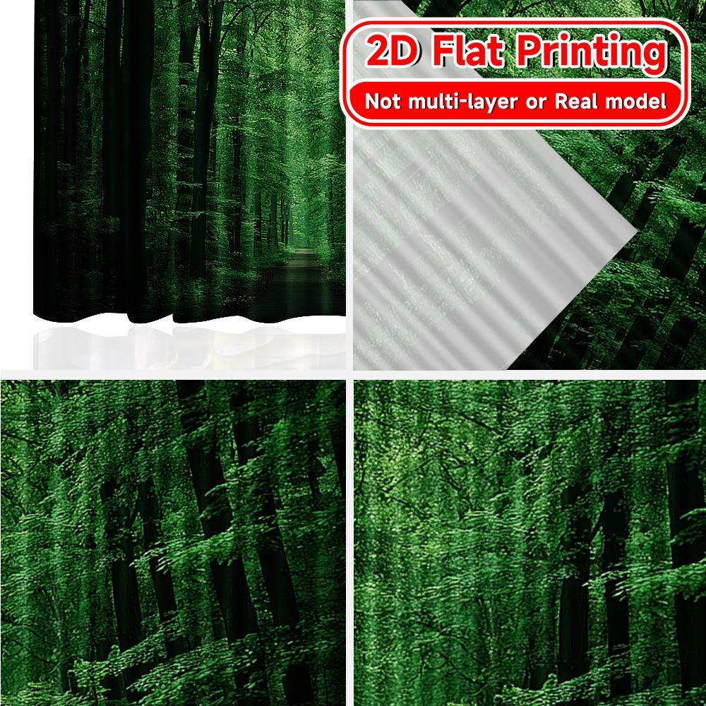 2D FLAT PRINTING 2pcs Curtains (Without Rod) Lush Green Forest Scene Holiday New year Printed Curtains Prints Light Filtering
