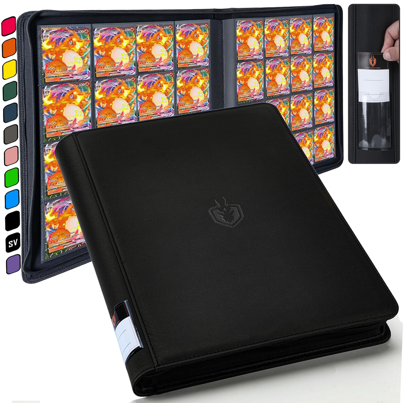 

ByderPro Pocket Trading Card Holds 1088 Trading Cards Ringless Trading Card Album for Trading Sports Leather Zipper Closure Fixed Pages Tags for