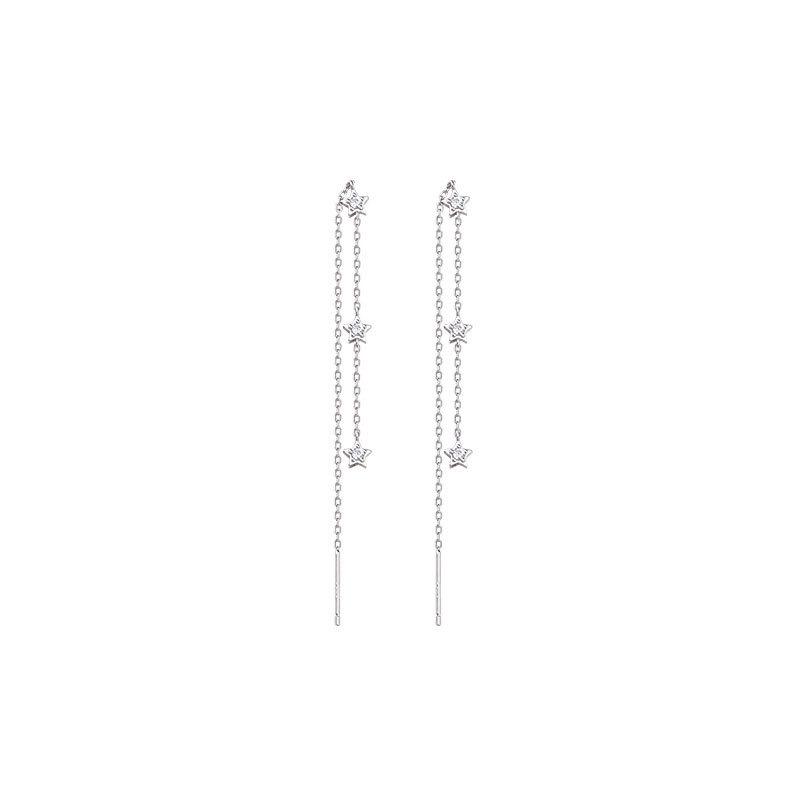 Diamond-Encrusted Star Fringed Ear Line, Sun Wind, The Same Face-Showing Long Zircon Pentagram Earrings