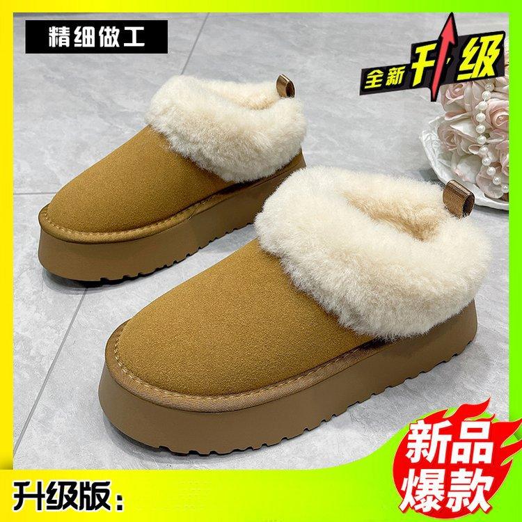 

Версия из коровьей кожи Зимние женские универсальные и удобные лоферы кэжуал на толстой подошве на одной педали Ленивые пушистые туфли Звездный тот же стиль 40 верблюд