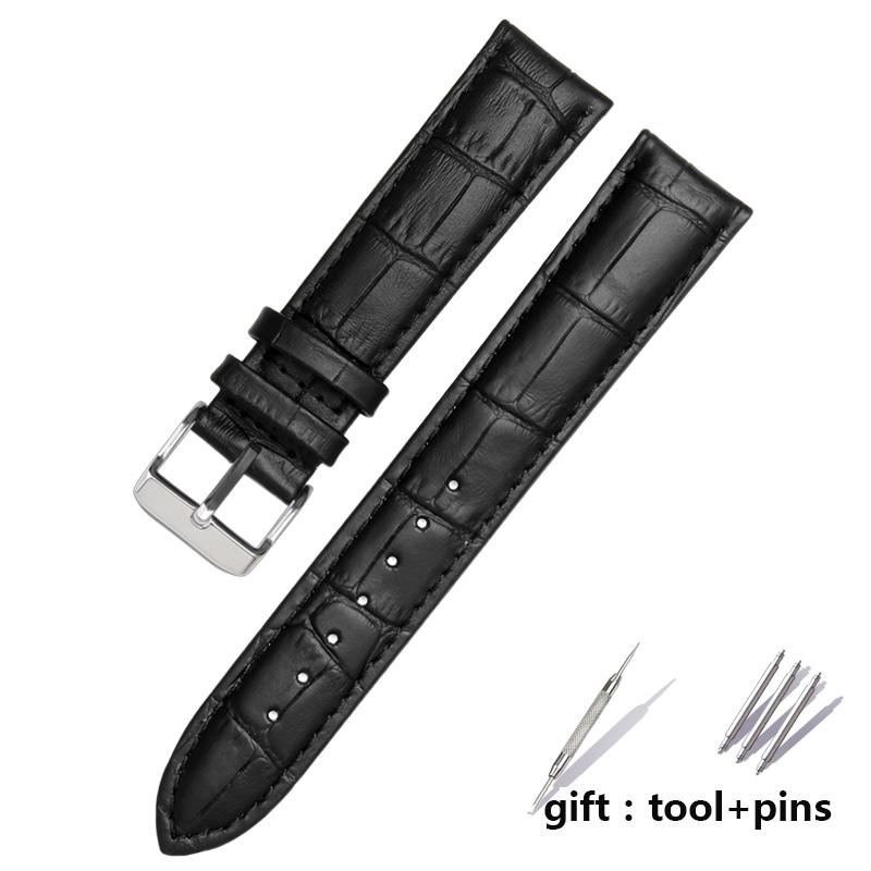 For Brand Genuine Leather Black Watchband Straps Size 12mm 14mm 15mm 16mm 18mm 19mm 20mm 21mm 22mm 24mm Watch Wristband Bracelet