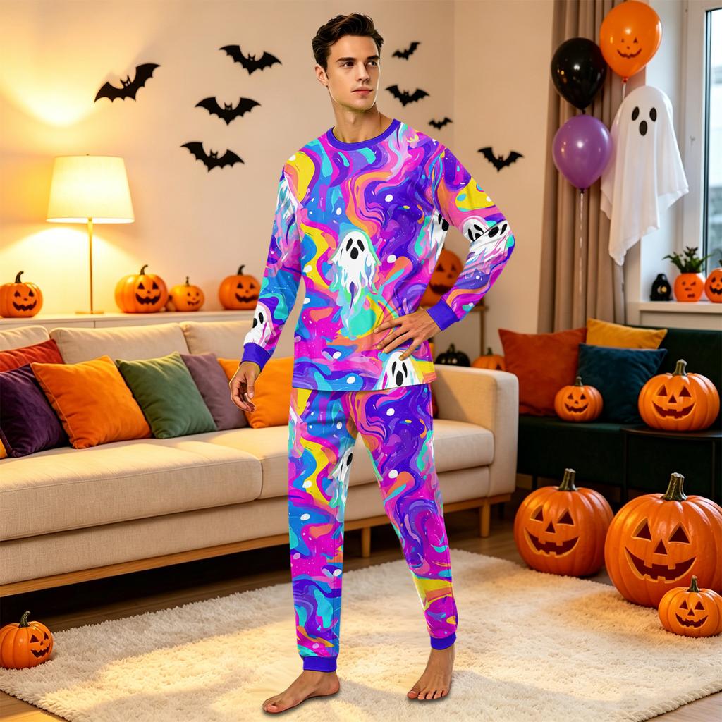 Matching Family Halloween Print Loungewear Set - Long Sleeve Top and Pants for Parents and Kids