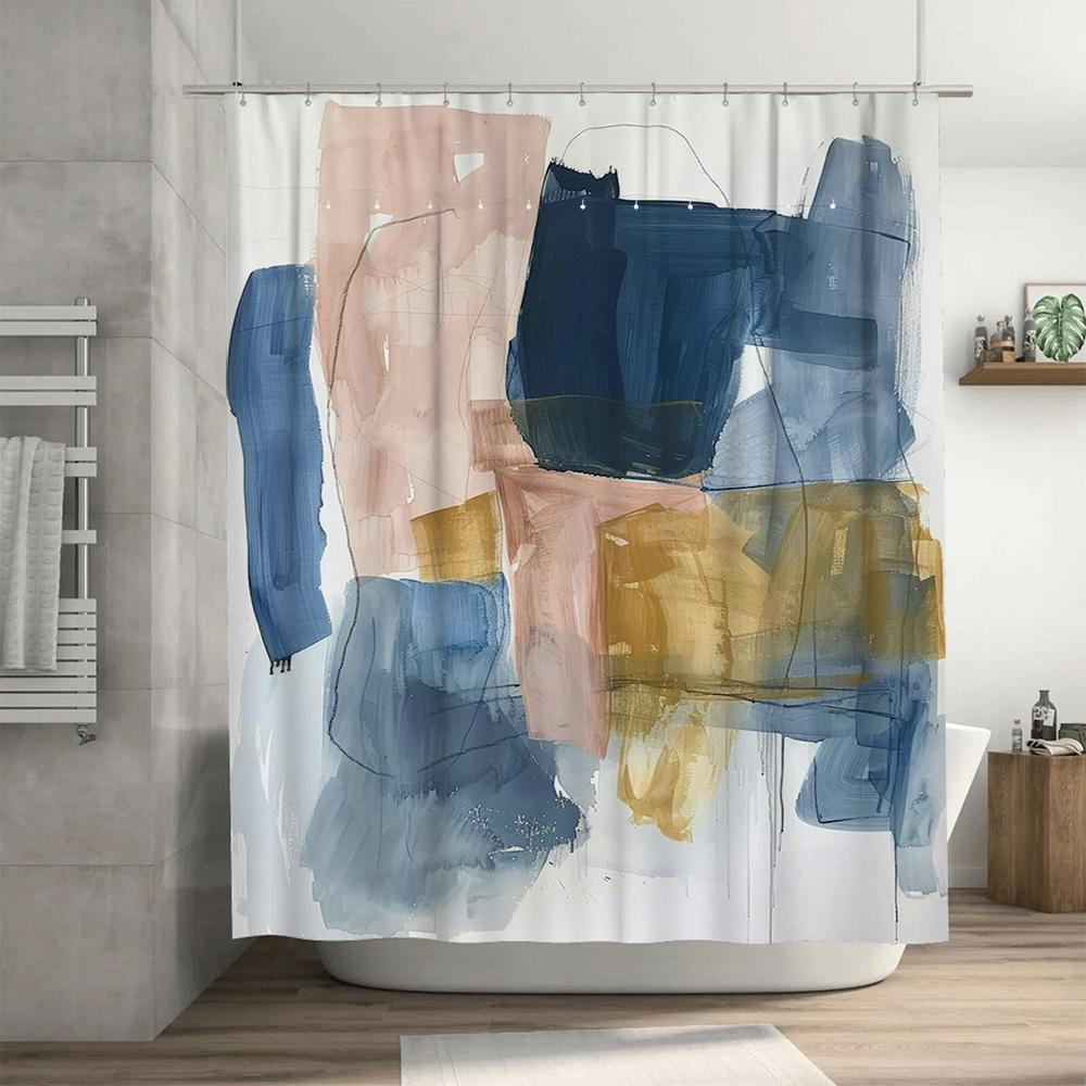 Handmade Oil Painting Shower Curtain Waterproof Bathroom Decor Abstract Artistic Design Customizable Size Available