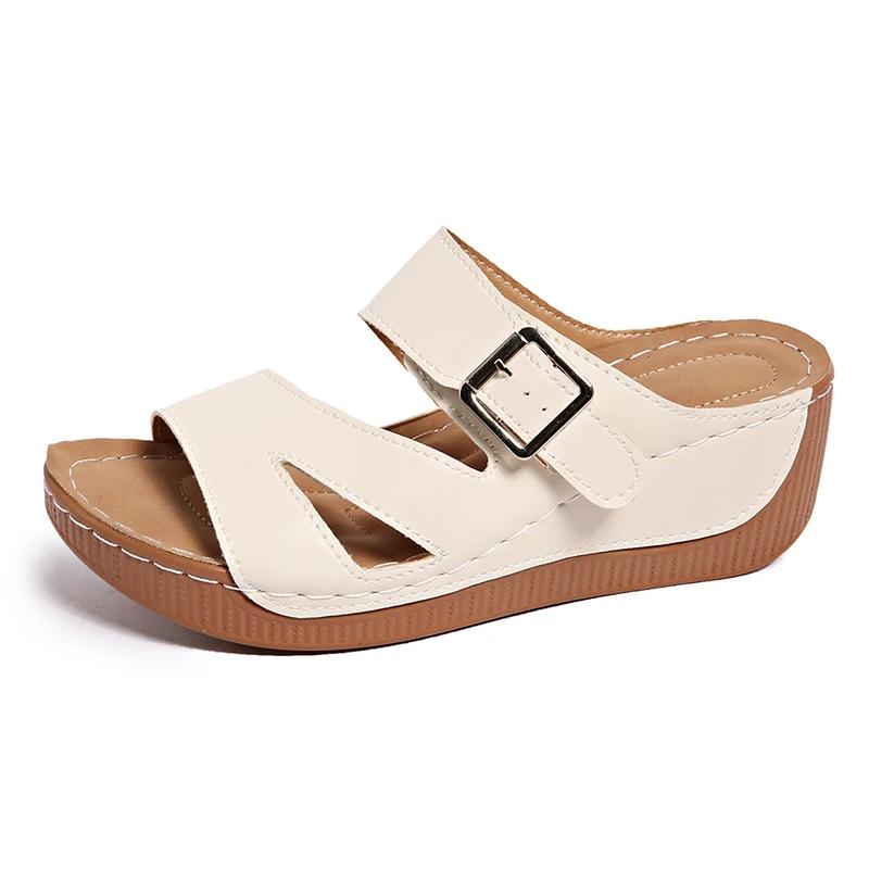 

Fashion Lightweight Platform Sandals Women Leopard Print Wedges Summer Sandles Woman 2025 Plus Size Thick Sole Beach Slippers Female 42 бежевый