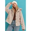 Beigefarbener Damen-Plüschmantel mit Kapuze und doppelten Taschen, Alc-x9323