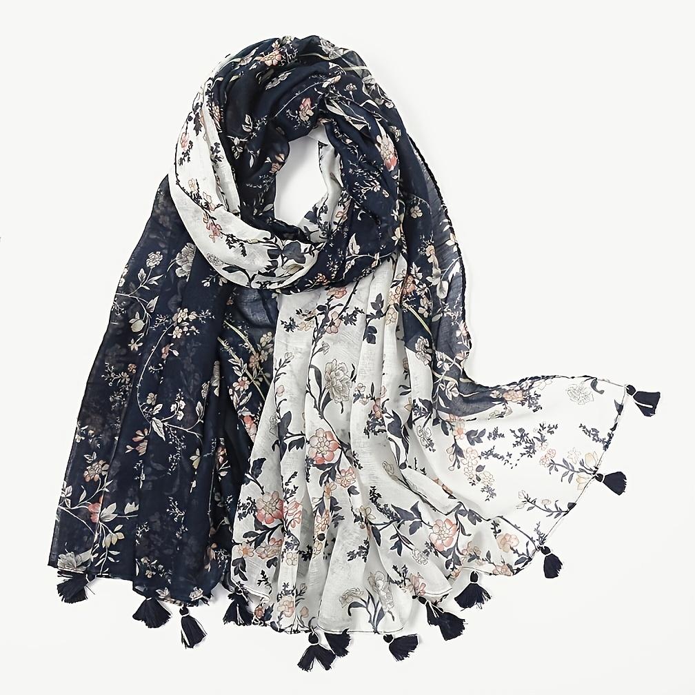 Newest Flower Printed Scarf Hijabs Tassels Women Shawls Cotton Muslim Hijab Headscarf Wraps Large Size Fashion Head Scarves